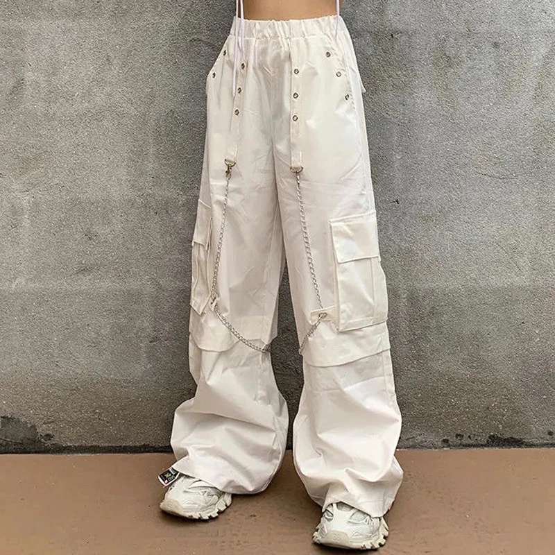 White Loose American Cargo Pants Women Casual High Waist Pocket Hiphop Trousers Chain Streetwear Straight Jazz Dance Lazy Pants
White Loose American Cargo Pants Women Casual High Waist Pocket Hiphop Trousers Chain Streetwear Straight Jazz Dance Lazy Pants