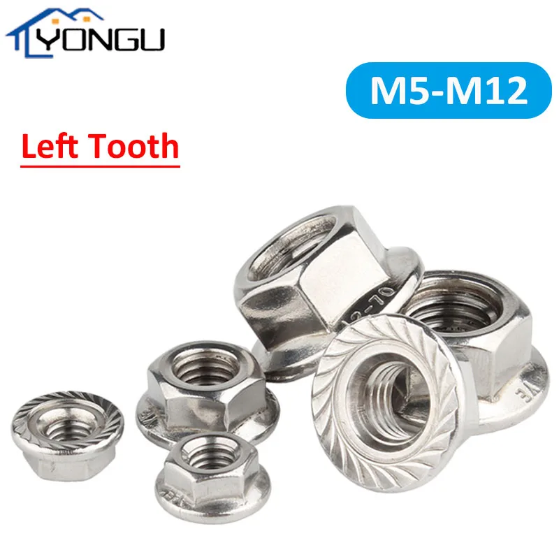 M5-M12 Left Thread Hexagon Flange Nut 304 Stainless Steel Reverse Tooth Flange Lock Nut DIN6923 Serrated Slip Locking Nut
M5-M12 Left Thread Hexagon Flange Nut 304 Stainless Steel Reverse Tooth Flange Lock Nut DIN6923 Serrated Slip Locking Nut
