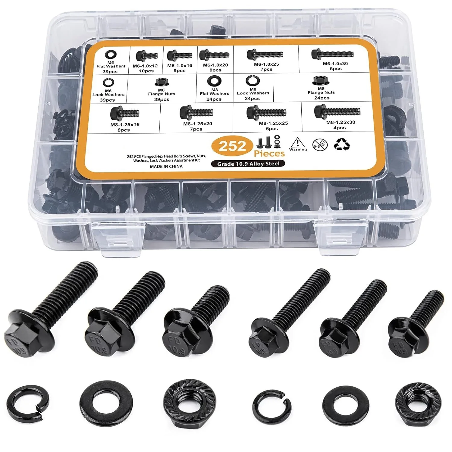 252Pcs Class 10.9 Flange Bolts Kit, Hex Head Black Oxide External Serrated Flange Screws Assortment
252Pcs Class 10.9 Flange Bolts Kit, Hex Head Black Oxide External Serrated Flange Screws Assortment