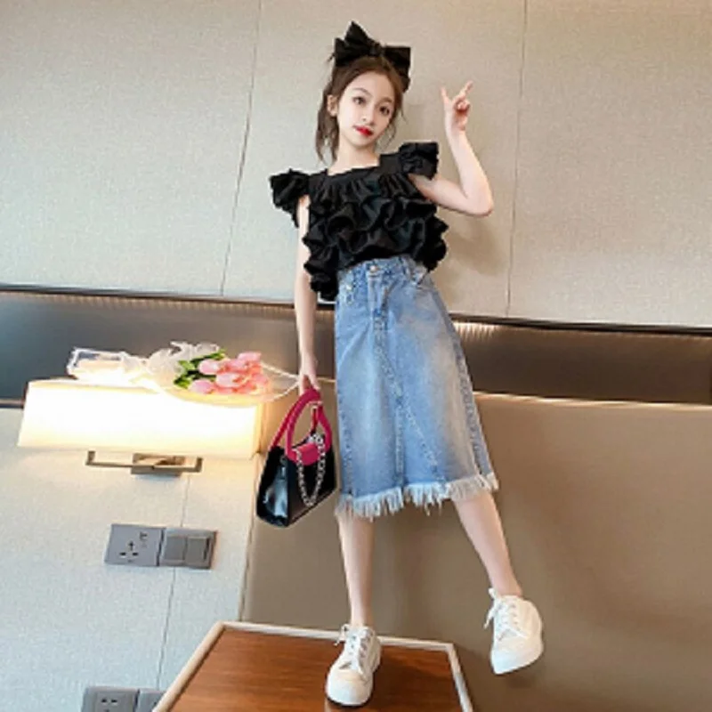 Girls Clothing Set Summer Children Off-Shoulder Top and Denim Skirt 2pcs Suits Teenager Kids Outfits Girl Clothes Suit 5-14Years
Girls Clothing Set Summer Children Off-Shoulder Top and Denim Skirt 2pcs Suits Teenager Kids Outfits Girl Clothes Suit 5-14Years