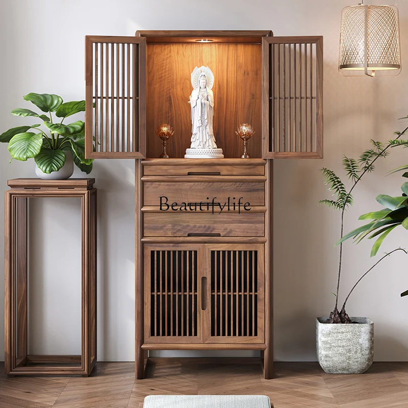 Black walnut new Chinese Buddhist shrine vertical cabinet household simple shrine with door
Black walnut new Chinese Buddhist shrine vertical cabinet household simple shrine with door
