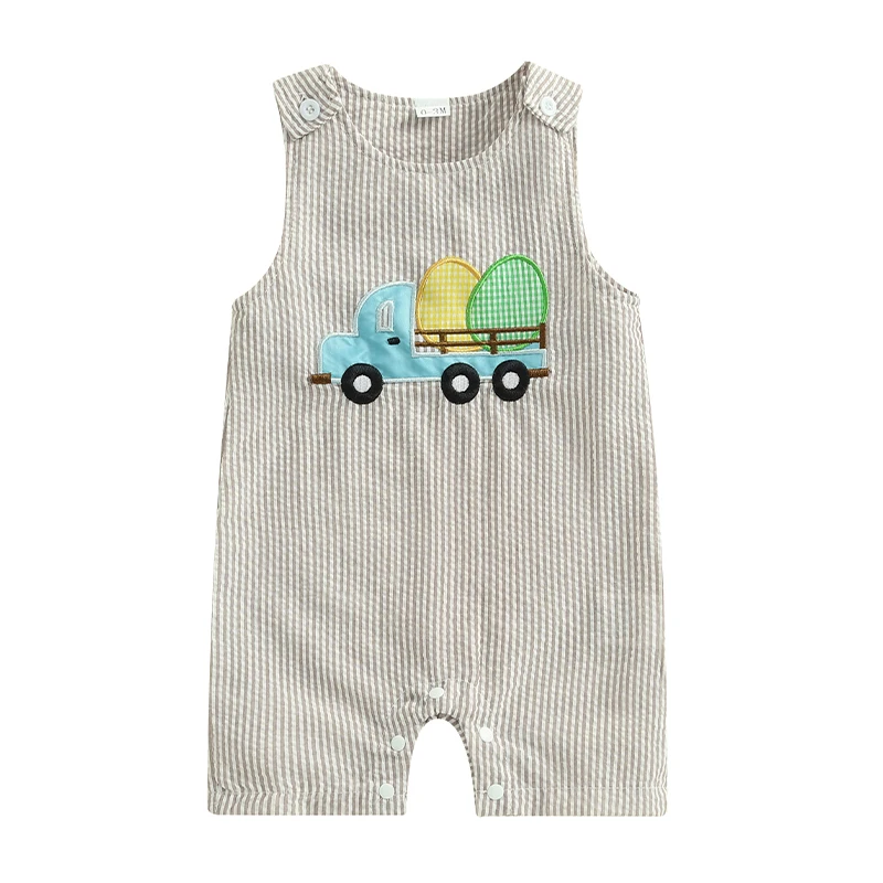 Baby Jumpsuit Sleeveless Striped Embroidery Truck Eggs Overalls Easter Clothes for Girls Boys
Baby Jumpsuit Sleeveless Striped Embroidery Truck Eggs Overalls Easter Clothes for Girls Boys
