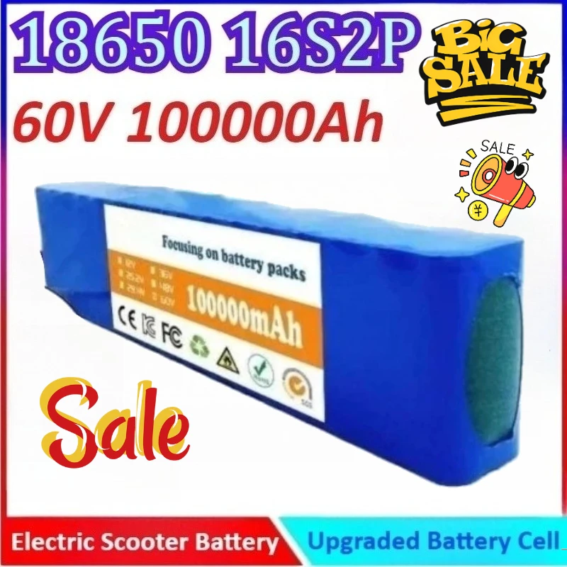 New 60V 100000Ah 16S2P 18650 Electric Scooter Battery+Charger High Quality General-purpose Rechargeable Battery
New 60V 100000Ah 16S2P 18650 Electric Scooter Battery+Charger High Quality General-purpose Rechargeable Battery