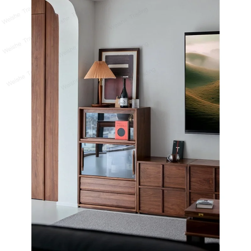 North American black walnut solid wood TV side chest living room display sofa corner cabinet glass storage storage chest
North American black walnut solid wood TV side chest living room display sofa corner cabinet glass storage storage chest