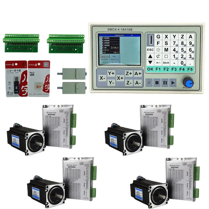 SMC4-4-16A16B 4-осевой контроллер движения, комплект автономного гравировального и фрезерного станка, контроллер NEMA23 3NM, комплект шагового двигателя 2NS556A