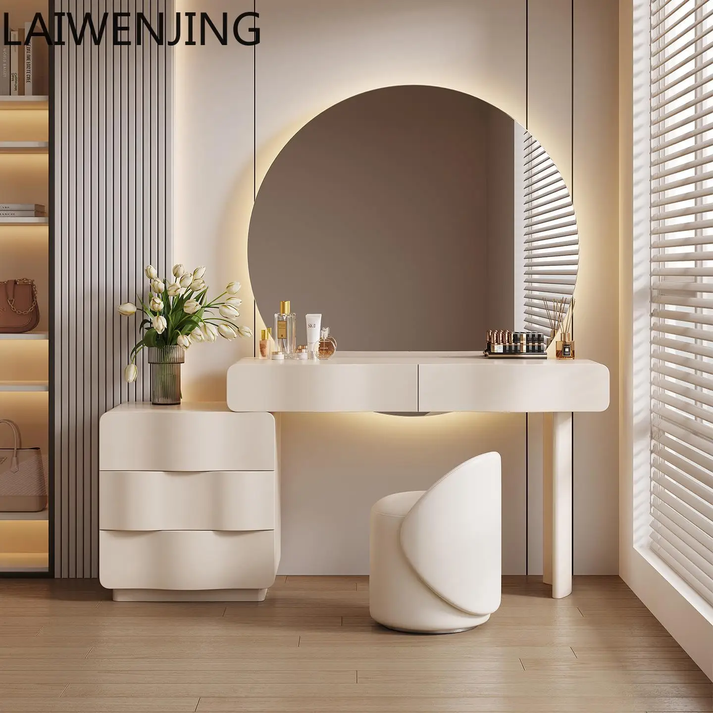 MJY dresser solid wood bedroom storage cabinet integrated large round mirror small makeup table
MJY dresser solid wood bedroom storage cabinet integrated large round mirror small makeup table