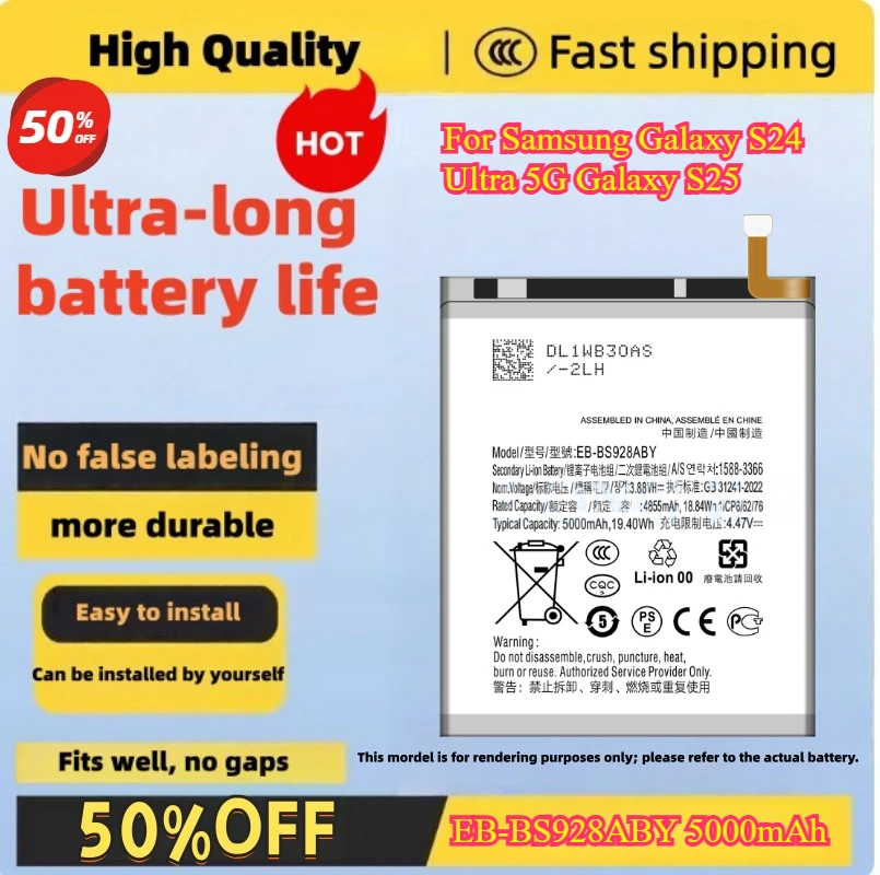 EB-BS928ABY 5000mAh Battery For Samsung Galaxy S24 Ultra 5G Galaxy S25 Edge Mobile phone Batteries
EB-BS928ABY 5000mAh Battery For Samsung Galaxy S24 Ultra 5G Galaxy S25 Edge Mobile phone Batteries