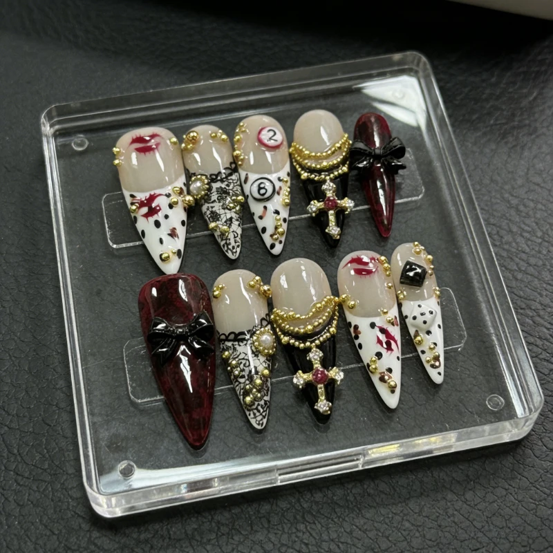 10 шт. длинных накладных ногтей в форме миндаля в готическом стиле Y2K с принтом губ и декором из жемчуга в виде кубиков, дерзкие многоразовые ручной работы ногти для девочек
10 шт. длинных накладных ногтей в форме миндаля в готическом стиле Y2K с принтом губ и декором из жемчуга в виде кубиков, дерзкие многоразовые ручной работы ногти для девочек