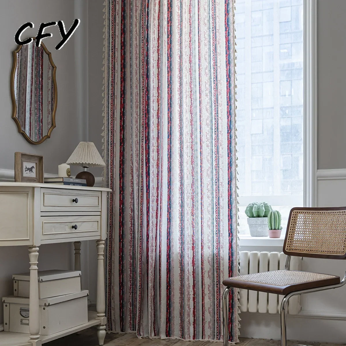 Cotton Linen Blend Rod Pockets Boho Striped Printed Curtains Farmhouse Tassels Window Treatments for Bedroom Living Room
Cotton Linen Blend Rod Pockets Boho Striped Printed Curtains Farmhouse Tassels Window Treatments for Bedroom Living Room
