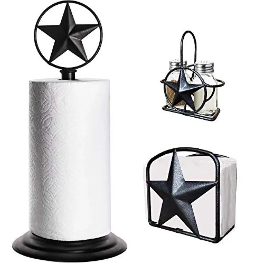 Black Rustic Texas Star Paper Towel Holder Napkin Holder Salt and Pepper Shakers Holder Country Farmhouse Iron Kitchen Counter
Black Rustic Texas Star Paper Towel Holder Napkin Holder Salt and Pepper Shakers Holder Country Farmhouse Iron Kitchen Counter