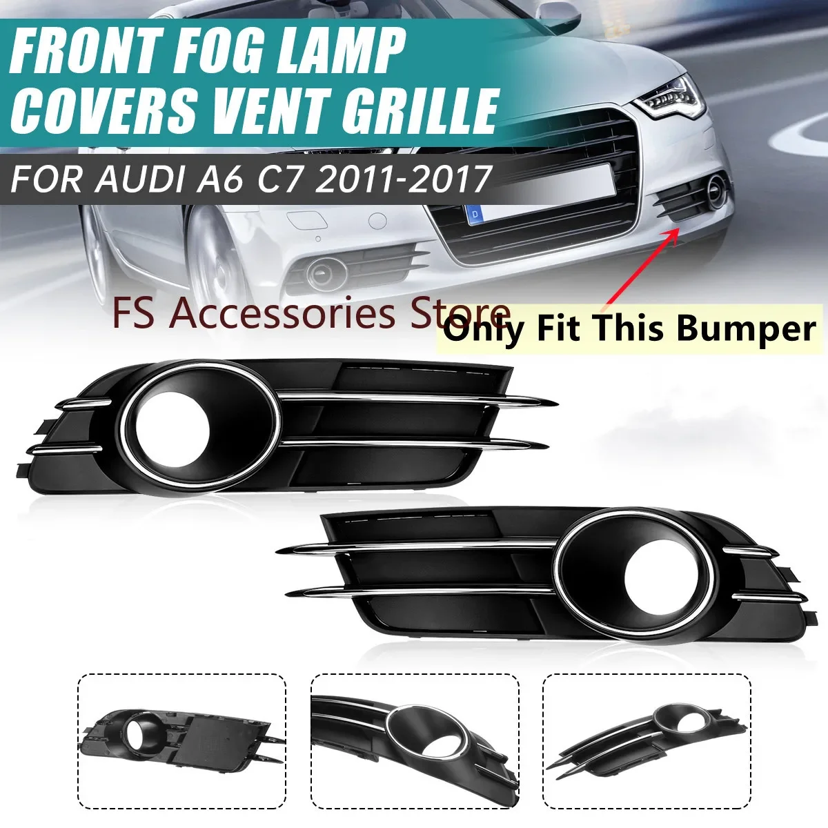 Pair Fog Light Frame Lamp Trim Grill Cover Front Fog Light Cover Grille For Audi A6 C7 2011-2017 4G0807681B 4G0807682B 
Pair Fog Light Frame Lamp Trim Grill Cover Front Fog Light Cover Grille For Audi A6 C7 2011-2017 4G0807681B 4G0807682B