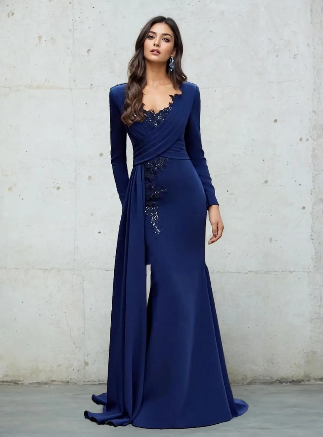 Mermaid Trumpet Evening Dress V-Neck Sweep Brush Train Long Sleeves Sequin Appliques Wedding Guest Dress
Mermaid Trumpet Evening Dress V-Neck Sweep Brush Train Long Sleeves Sequin Appliques Wedding Guest Dress