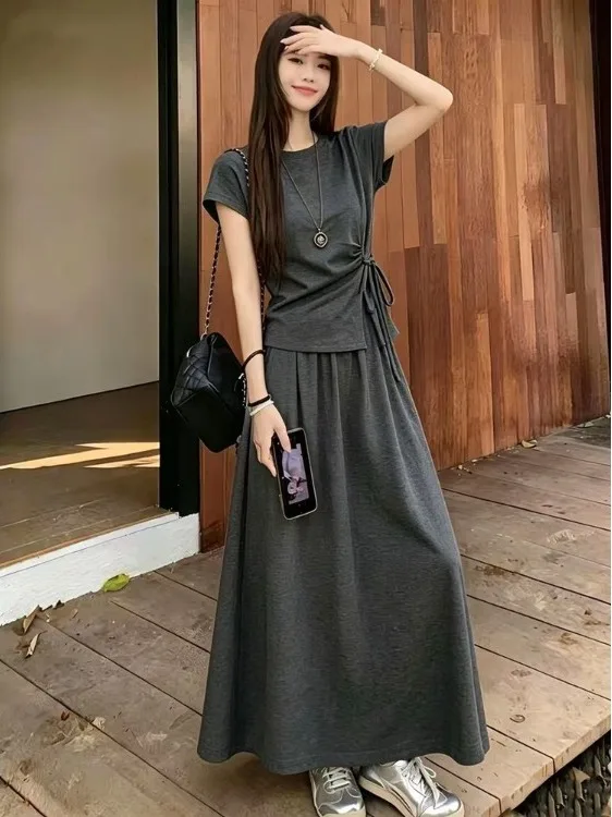 Slimming plus Size Summer Set Belted Short Sleeve Top Midi Skirt Two Piece Trendy Women's Korean Style Loose Fit Commute
Slimming plus Size Summer Set Belted Short Sleeve Top Midi Skirt Two Piece Trendy Women's Korean Style Loose Fit Commute