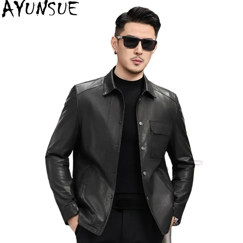 AYUNSUE New Genuine Sheepskin Leather Jacket Men Luxury Fashion 2026 Shirt Style Lapel Thin Real Leather Coat Black Outerwear
AYUNSUE New Genuine Sheepskin Leather Jacket Men Luxury Fashion 2026 Shirt Style Lapel Thin Real Leather Coat Black Outerwear