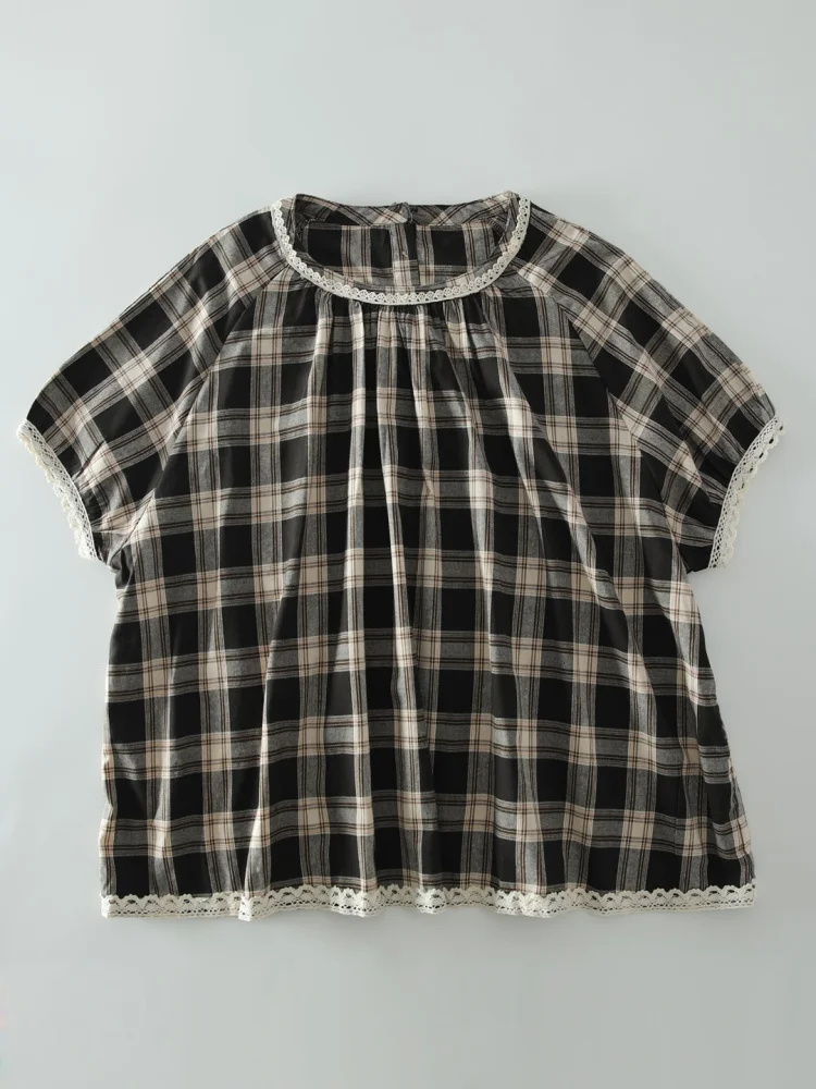 Новая летняя женская свободная универсальная блузка с круглым вырезом, кружевной отделкой и клетчатыми вставками, в японском стиле, из хлопка
Новая летняя женская свободная универсальная блузка с круглым вырезом, кружевной отделкой и клетчатыми вставками, в японском стиле, из хлопка