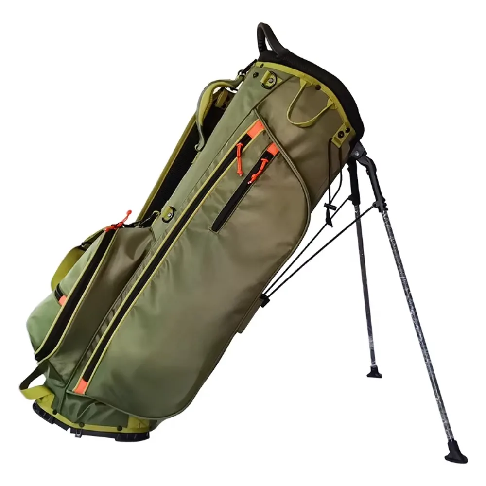 Green nylon durable golf club bag with six compartments and frame
Green nylon durable golf club bag with six compartments and frame