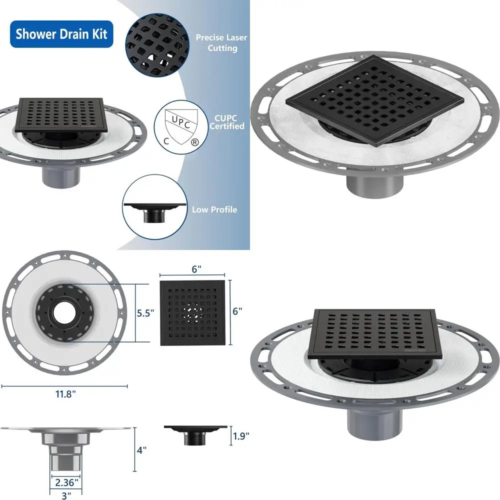 6 матовых черных квадратных душевых трапов с съемной решеткой, водонепроницаемым тканевым и ПВХ-фланцевым основанием для низкопрофильных душевых поддонов
6 матовых черных квадратных душевых трапов с съемной решеткой, водонепроницаемым тканевым и ПВХ-фланцевым основанием для низкопрофильных душевых поддонов