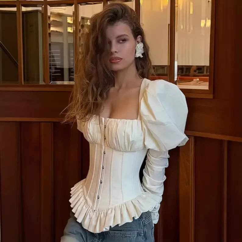 French Square-neck Puffy Long-sleeve Shirt For Women With Spliced Top White Puff Sleeve Top Women Ruffle Hem Neck Blouse T5FG
French Square-neck Puffy Long-sleeve Shirt For Women With Spliced Top White Puff Sleeve Top Women Ruffle Hem Neck Blouse T5FG