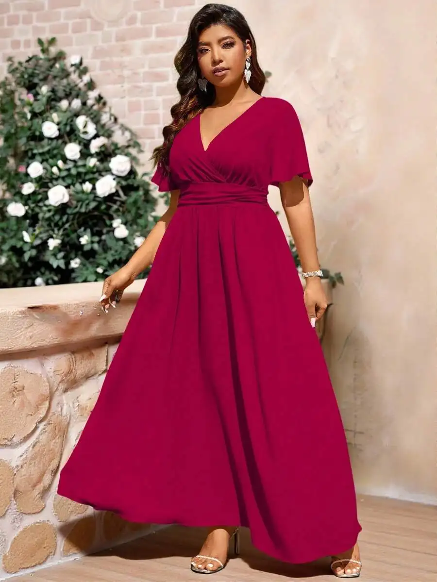 Plus Size Solid V-Neck Wrap Waist Slimming Maxi Dress for Holiday Party
Plus Size Solid V-Neck Wrap Waist Slimming Maxi Dress for Holiday Party