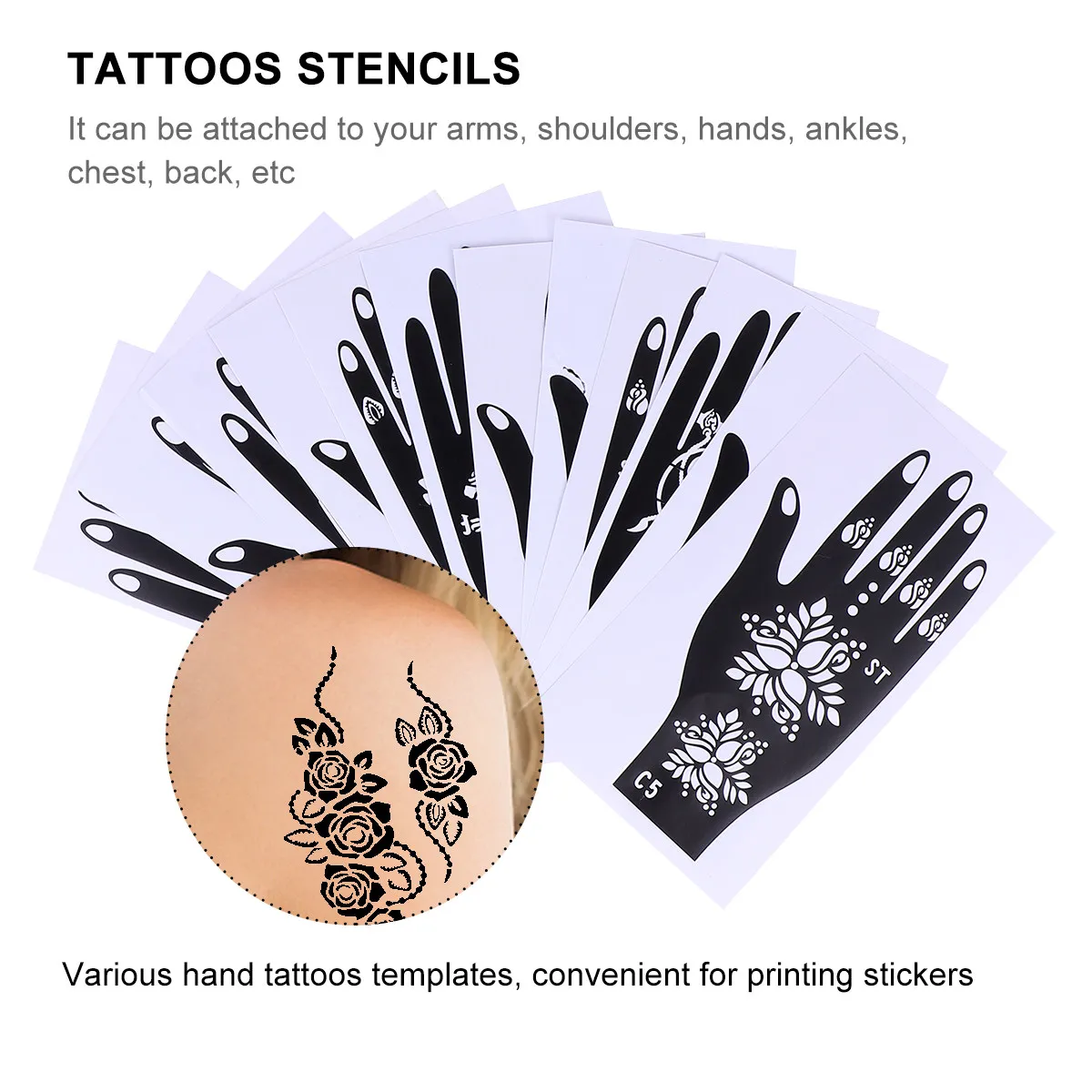 6 Sheets Tattoos Template Hollow Painting Body Templates Drawing Stencils Black DIY for Adults
6 Sheets Tattoos Template Hollow Painting Body Templates Drawing Stencils Black DIY for Adults