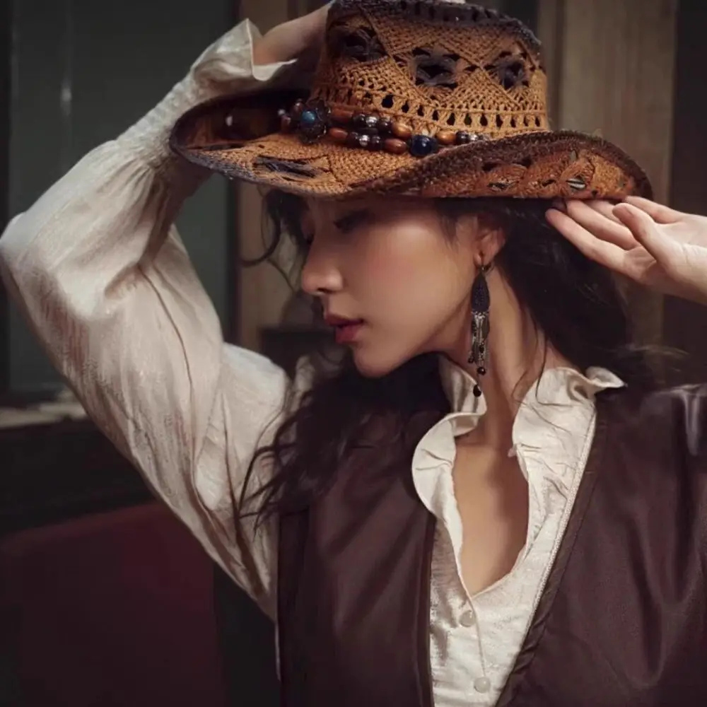 Classic Wide Brim Western Cowboy Hat Solid Color Beads Panama Cap Hollow Out Breathable Sun Hat Outdoor
Classic Wide Brim Western Cowboy Hat Solid Color Beads Panama Cap Hollow Out Breathable Sun Hat Outdoor