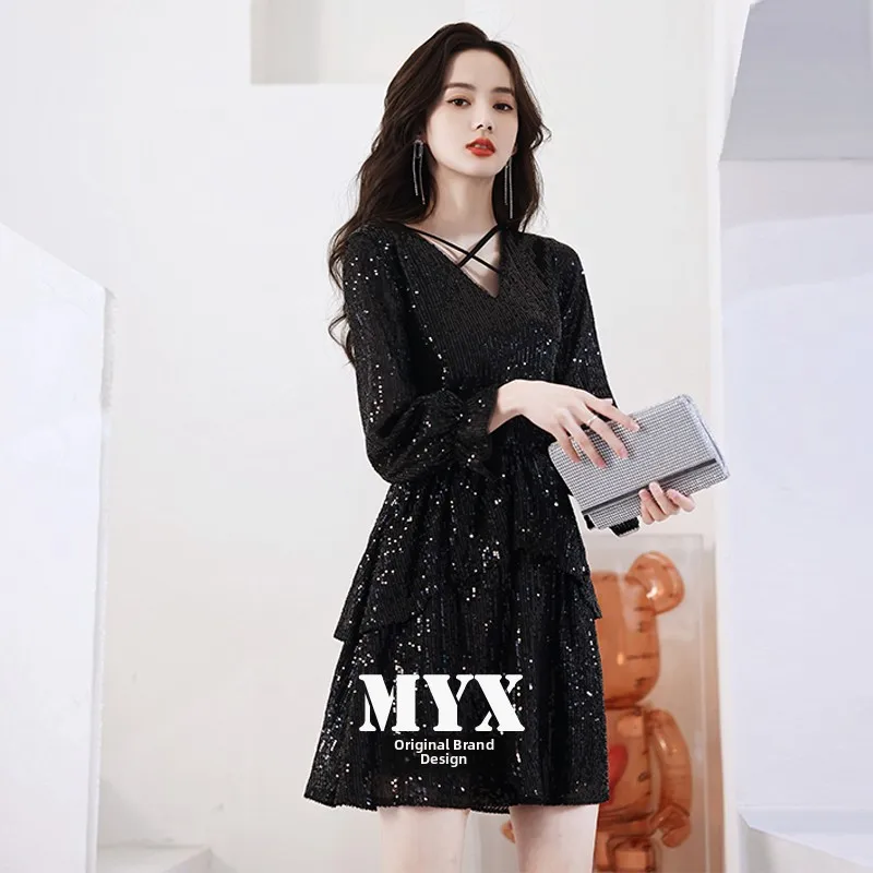 iny Sequin ort Dr Women's Ele Birthday Par High-End Evening Gown Korean Sle Mid-Waist Long Sve V-Ne Dr
iny Sequin ort Dr Women's Ele Birthday Par High-End Evening Gown Korean Sle Mid-Waist Long Sve V-Ne Dr
