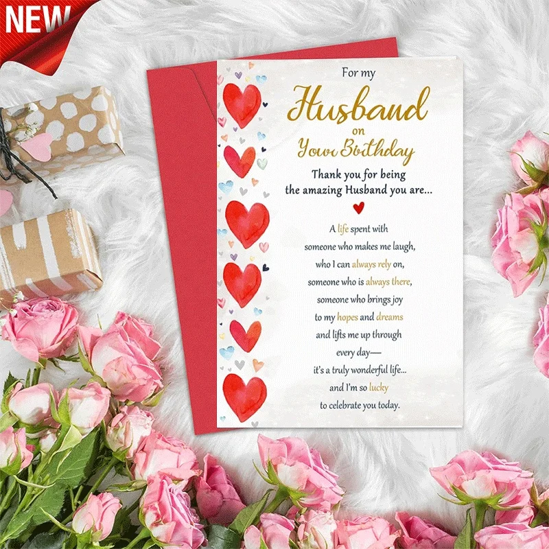 Birthday Card for Husband, Heart Printed Thank You Message Greeting Card for Spouse Birthday Celebration
Birthday Card for Husband, Heart Printed Thank You Message Greeting Card for Spouse Birthday Celebration