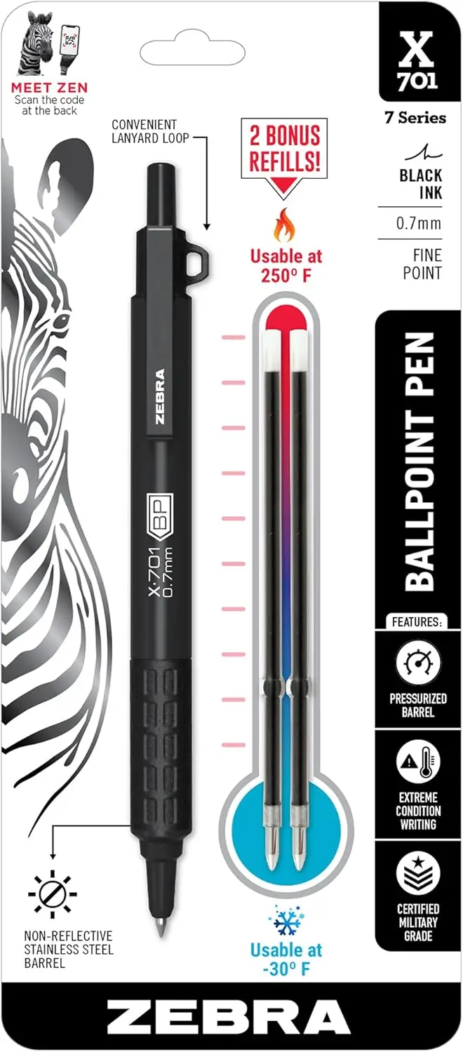 Tactical Ballpoint Pen, Extreme Conditions, Matte Black Stainless Steel, Refillable, 0.7mm, 1-Pack + 2 Refills
Tactical Ballpoint Pen, Extreme Conditions, Matte Black Stainless Steel, Refillable, 0.7mm, 1-Pack + 2 Refills