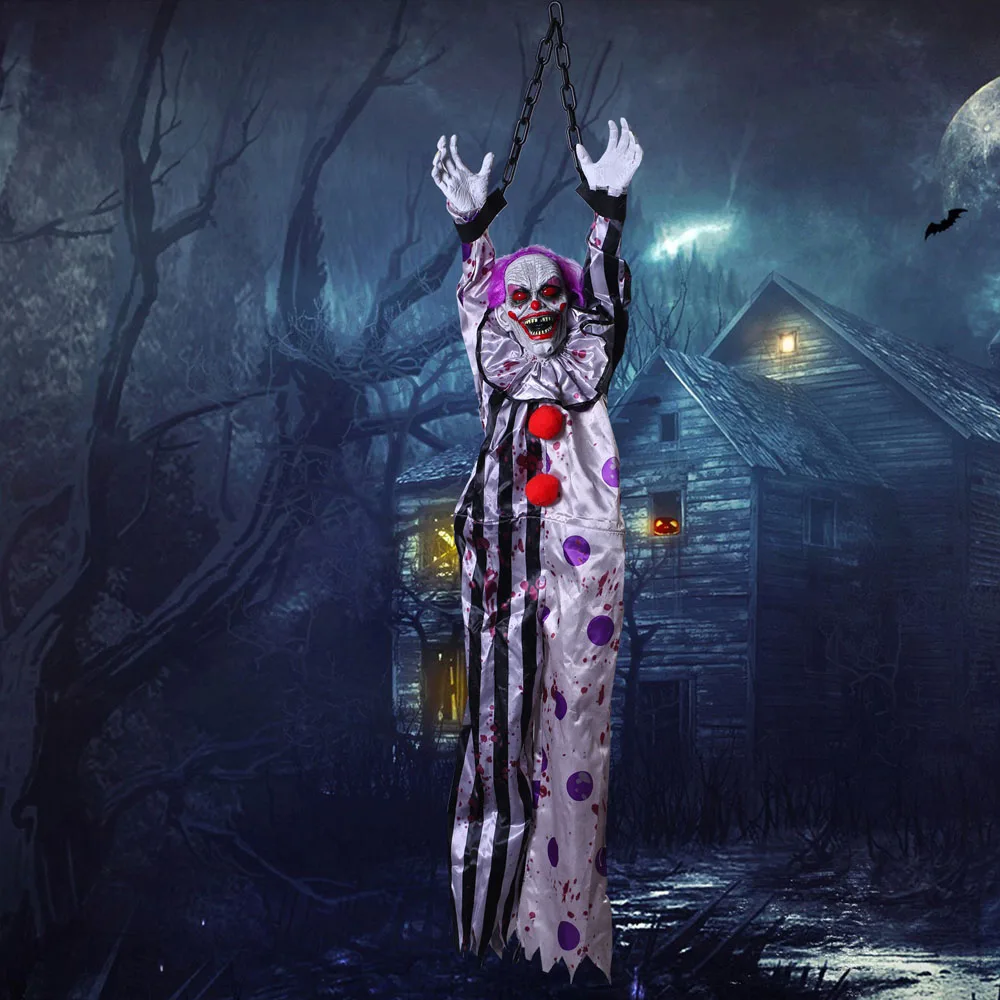 New Halloween Scary Hanging Scary Clown with Chain, Sound & Touch Activated for Halloween Decor Prop Indoor/Outdoor
New Halloween Scary Hanging Scary Clown with Chain, Sound & Touch Activated for Halloween Decor Prop Indoor/Outdoor