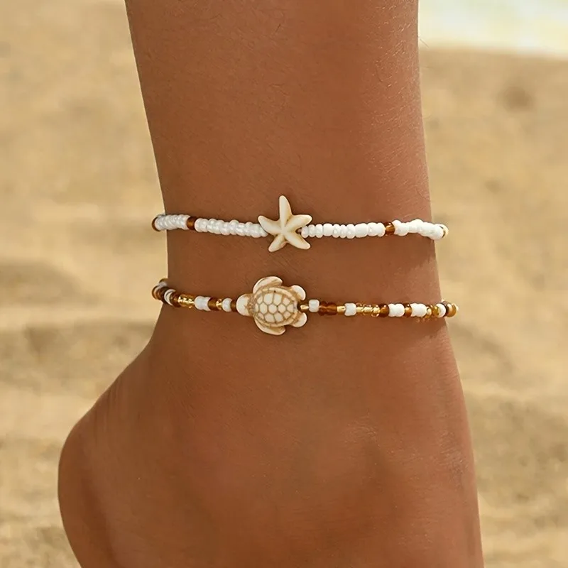 2pcs Brown Starfish And Turtle Designs Pendant Anklet for Women Summer Ocean Theme Foot Jewelry Ideal for Beach Vacations
2pcs Brown Starfish And Turtle Designs Pendant Anklet for Women Summer Ocean Theme Foot Jewelry Ideal for Beach Vacations