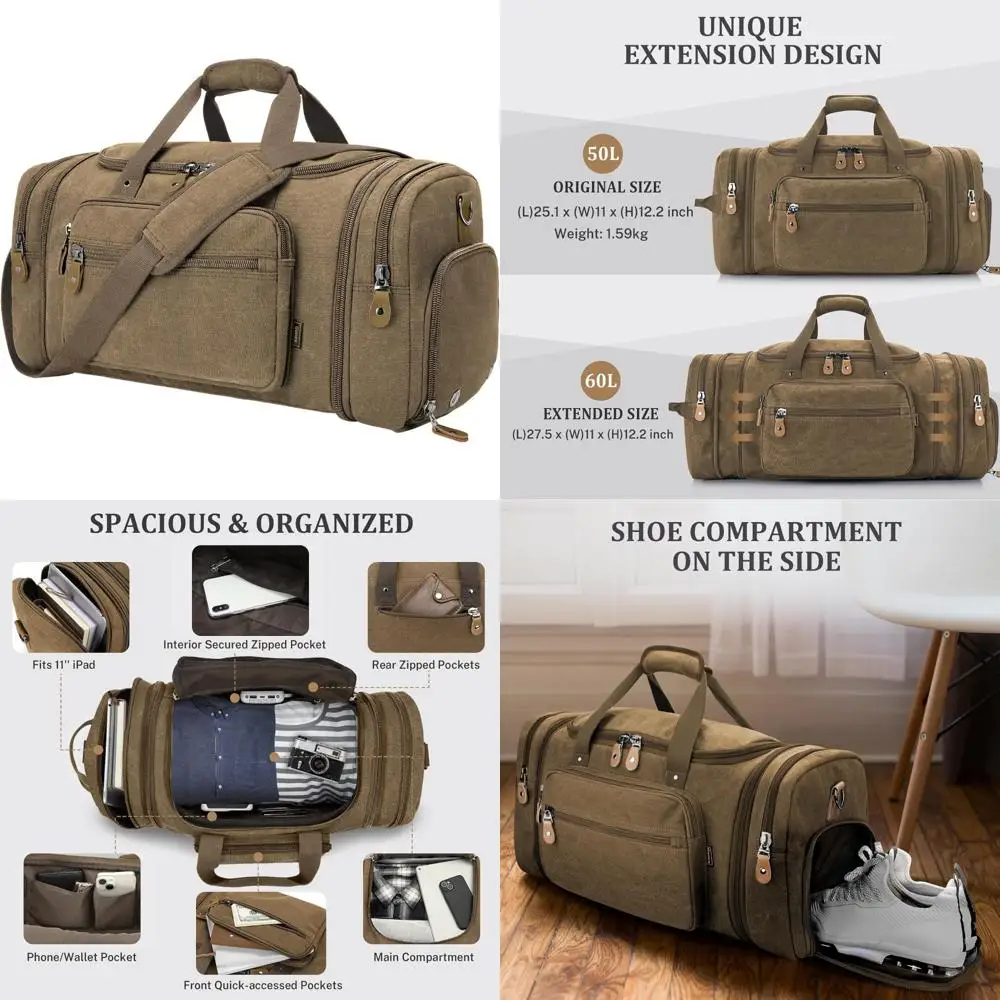 60L Large Capacity Travel Duffel Bag with Shoe Pocket for Weekend Getaways and Overnight Trips - Coffee Color
60L Large Capacity Travel Duffel Bag with Shoe Pocket for Weekend Getaways and Overnight Trips - Coffee Color
