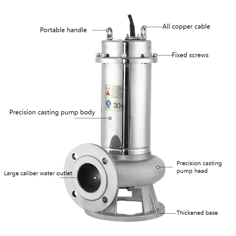 380V 2.2KW 26m³/h 15m High Lift Large Flow 304 Stainless Steel Sewage Pump Submersible Electric Pump Corrosion-resistant
380V 2.2KW 26m³/h 15m High Lift Large Flow 304 Stainless Steel Sewage Pump Submersible Electric Pump Corrosion-resistant