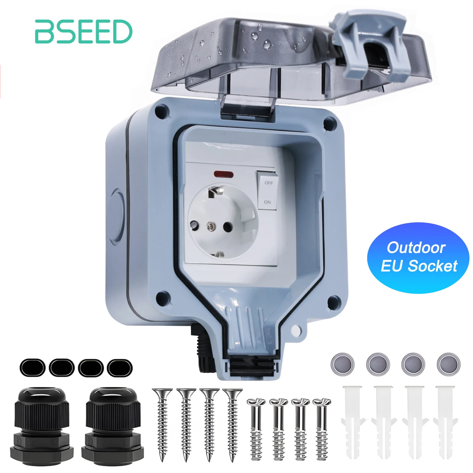 BSEED IP66 Waterproof Electrical Wall Socket Outdoor Switched Power Socket With Dustproof Box Suitable for Outdoor Gardens
BSEED IP66 Waterproof Electrical Wall Socket Outdoor Switched Power Socket With Dustproof Box Suitable for Outdoor Gardens