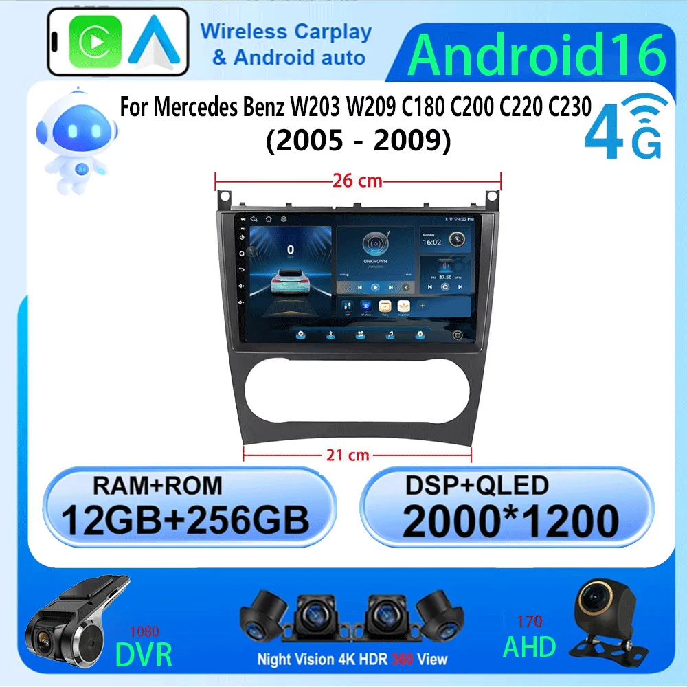Android 16 For Mercedes Benz W203 W209 C180 C200 C220 C230 2005 - 2009 video Player Car Radio Stereo GPS Carplay AUTO 5G+WIFI
Android 16 For Mercedes Benz W203 W209 C180 C200 C220 C230 2005 - 2009 video Player Car Radio Stereo GPS Carplay AUTO 5G+WIFI