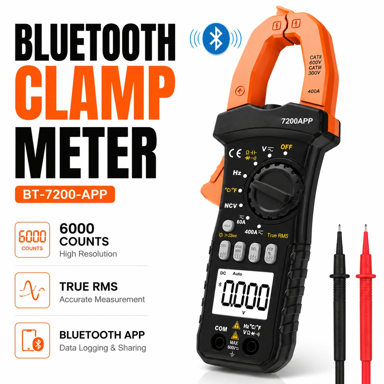 Auto Range Digital Clamp Meter with Bluetooth, TRMS 6000 Counts Multimeter with NCV, Data Hold, Auto Off - Measures AC/DC
Auto Range Digital Clamp Meter with Bluetooth, TRMS 6000 Counts Multimeter with NCV, Data Hold, Auto Off - Measures AC/DC