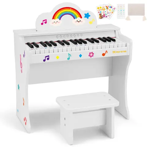37 key wooden piano keyboad with Bench,Song Book, DIY Stickers, Cover