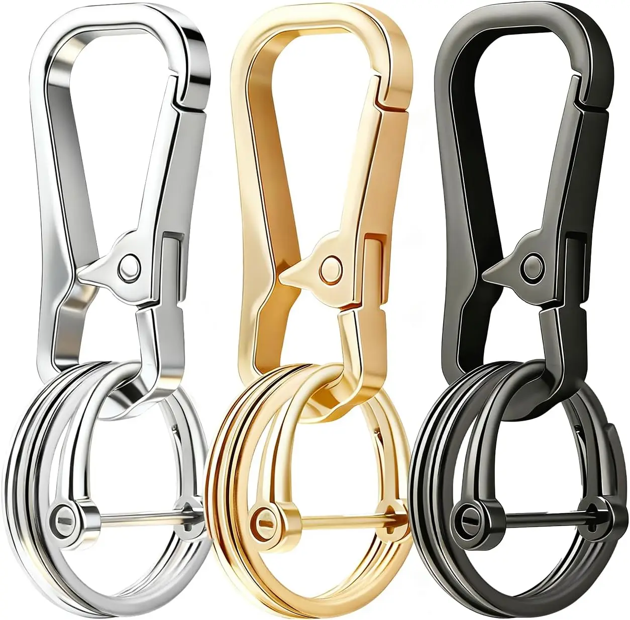 Heavy Duty Metal Keychain Clip with Key Rings & D Ring, Carabiner Key Holder for Car Home
Heavy Duty Metal Keychain Clip with Key Rings & D Ring, Carabiner Key Holder for Car Home
