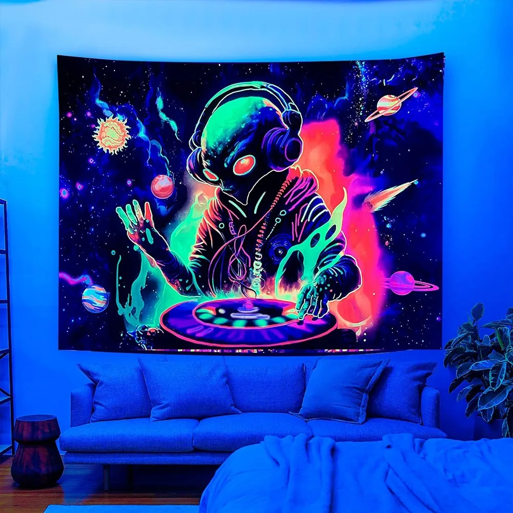 UV Reactive Blacklight Tapestry Trippy Skull Alien Mushroom 2D Flat Printed Peach Skin Wall Hanging Bedroom Aesthetic Room Decor
UV Reactive Blacklight Tapestry Trippy Skull Alien Mushroom 2D Flat Printed Peach Skin Wall Hanging Bedroom Aesthetic Room Decor