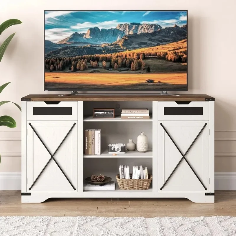 Farmhouse TV Stand for 65 Inch TV, 32" Tall Entertainment Center with Storage Cabinets, Drawers, Adjustable Shelves, Barn Doors
Farmhouse TV Stand for 65 Inch TV, 32" Tall Entertainment Center with Storage Cabinets, Drawers, Adjustable Shelves, Barn Doors