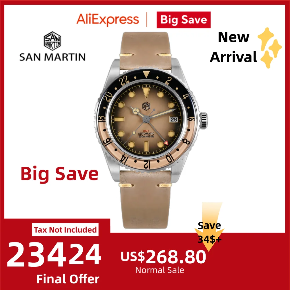 San Martin 40 мм NH34 Ретро градиентный цветной циферблат Мужские часы GMT Автоматические механические сапфировый безель 20 бар C3 Зеленый люм SN0134 
San Martin 40 мм NH34 Ретро градиентный цветной циферблат Мужские часы GMT Автоматические механические сапфировый безель 20 бар C3 Зеленый люм SN0134