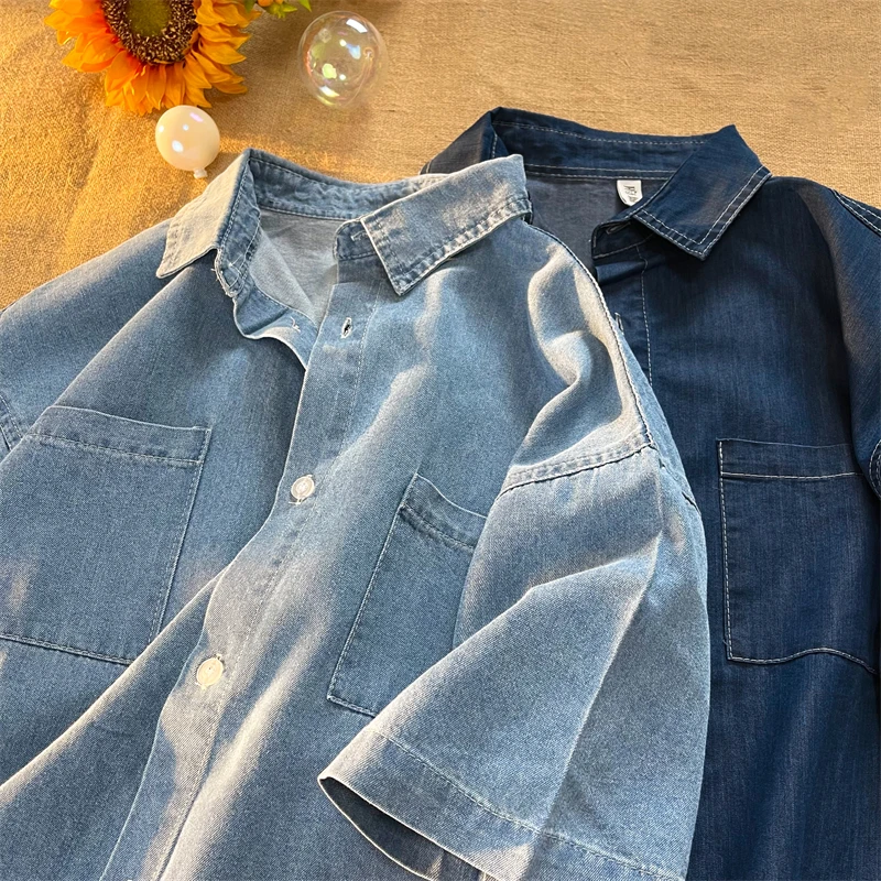 Retro Japanese Style Thin Casual Loose Short Sleeve Denim Shirt Men's Fashion Brand Summer Workwear Jacket Hong Kong Style
Retro Japanese Style Thin Casual Loose Short Sleeve Denim Shirt Men's Fashion Brand Summer Workwear Jacket Hong Kong Style