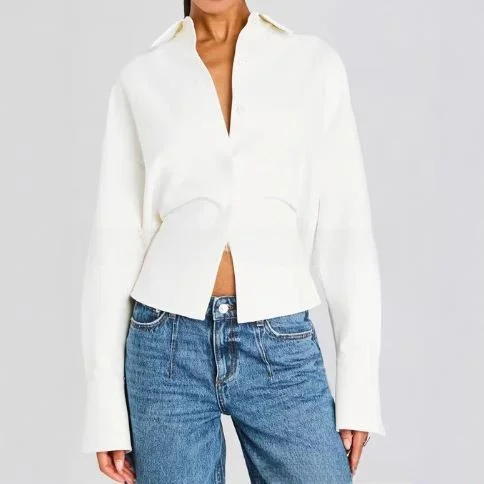 Ele Women's White ort Top irt Cotton Polyester Blend Batwing Sve Long Sve Regular Thin Spring Season Faion
Ele Women's White ort Top irt Cotton Polyester Blend Batwing Sve Long Sve Regular Thin Spring Season Faion