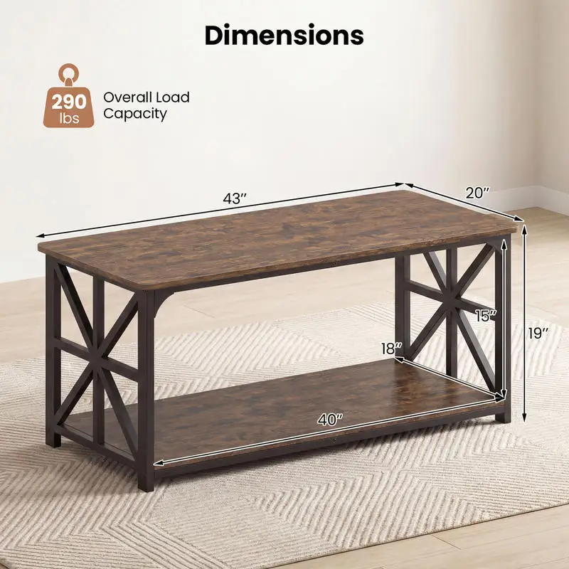 Coffee Table 2-Tier Center Table with Storage Shelf-Rustic Brown
Coffee Table 2-Tier Center Table with Storage Shelf-Rustic Brown