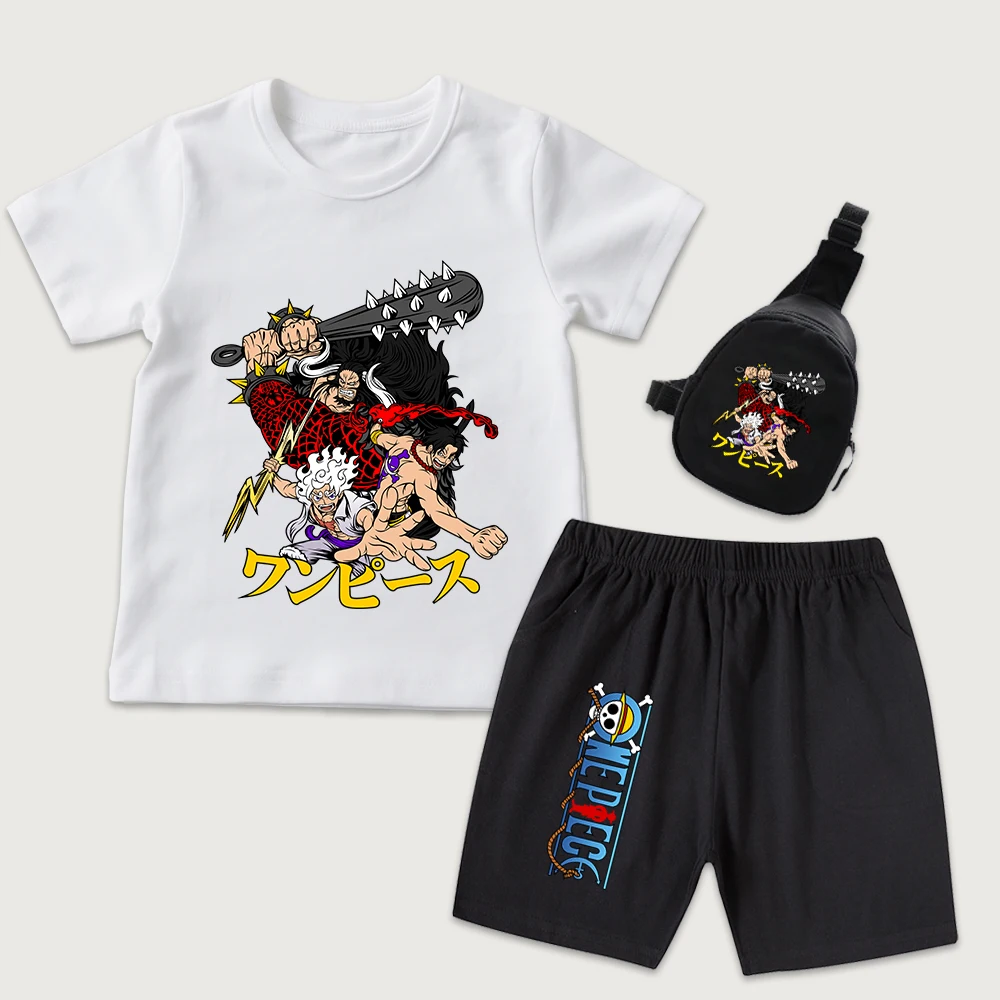 One Piece Luffy x Ace x Kaido Anime Print Kids Cotton T Shirt Shorts Mini Chest Bag 3 Piece Set for Boys Girls Casual
One Piece Luffy x Ace x Kaido Anime Print Kids Cotton T Shirt Shorts Mini Chest Bag 3 Piece Set for Boys Girls Casual