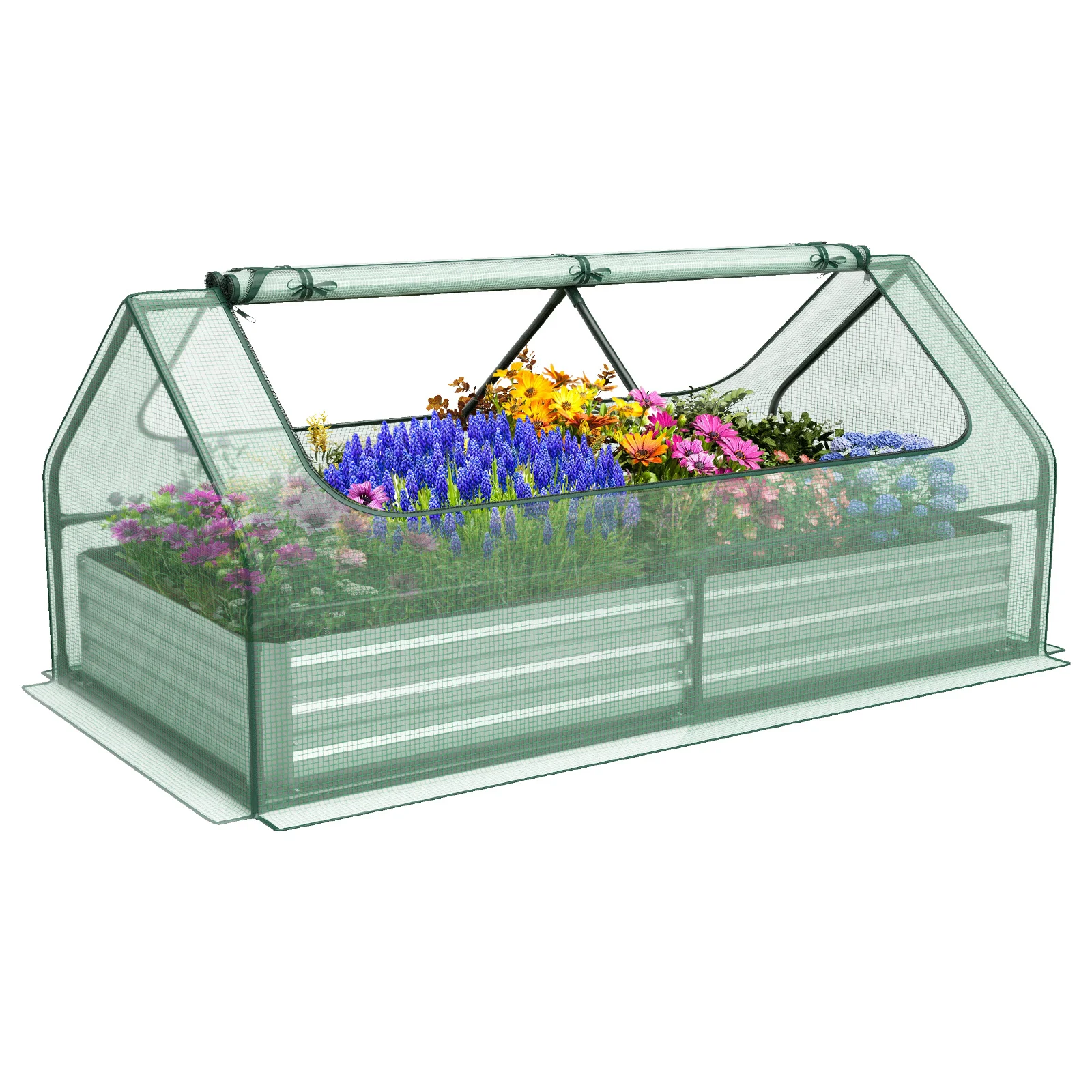 Galvanized Steel Raised Garden Bed Metal Planter Box Kit W/Mini Greenhouse Cover.
Galvanized Steel Raised Garden Bed Metal Planter Box Kit W/Mini Greenhouse Cover.