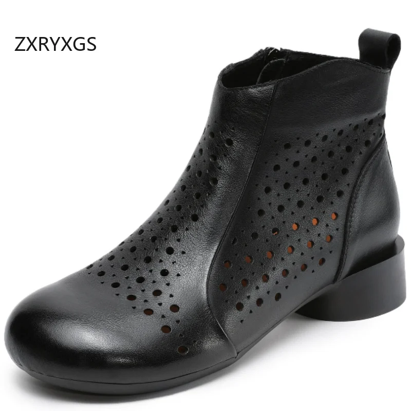 ZXRYXGS Top Cowhide Round Toe Hollow Boots Full Real Leather Boots Fashion Elegant Low Heels Women Spring Summer Boots New 2026
ZXRYXGS Top Cowhide Round Toe Hollow Boots Full Real Leather Boots Fashion Elegant Low Heels Women Spring Summer Boots New 2026