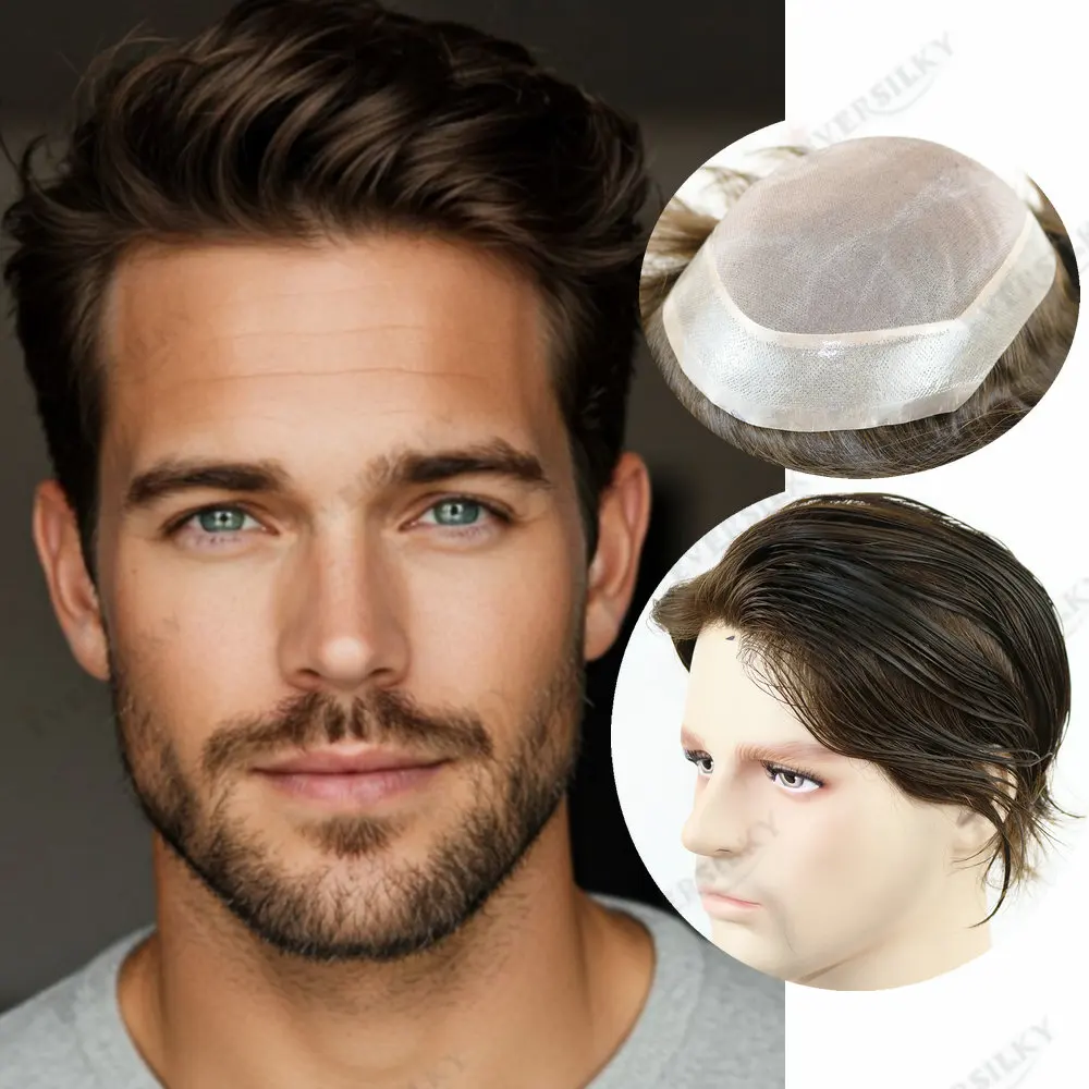 Men's Toupee Durable Mono Mesh Lace&Skin Pu Base Light Blonde Black Human Hair Prosthesis Breathable Male Replacement System
Men's Toupee Durable Mono Mesh Lace&Skin Pu Base Light Blonde Black Human Hair Prosthesis Breathable Male Replacement System