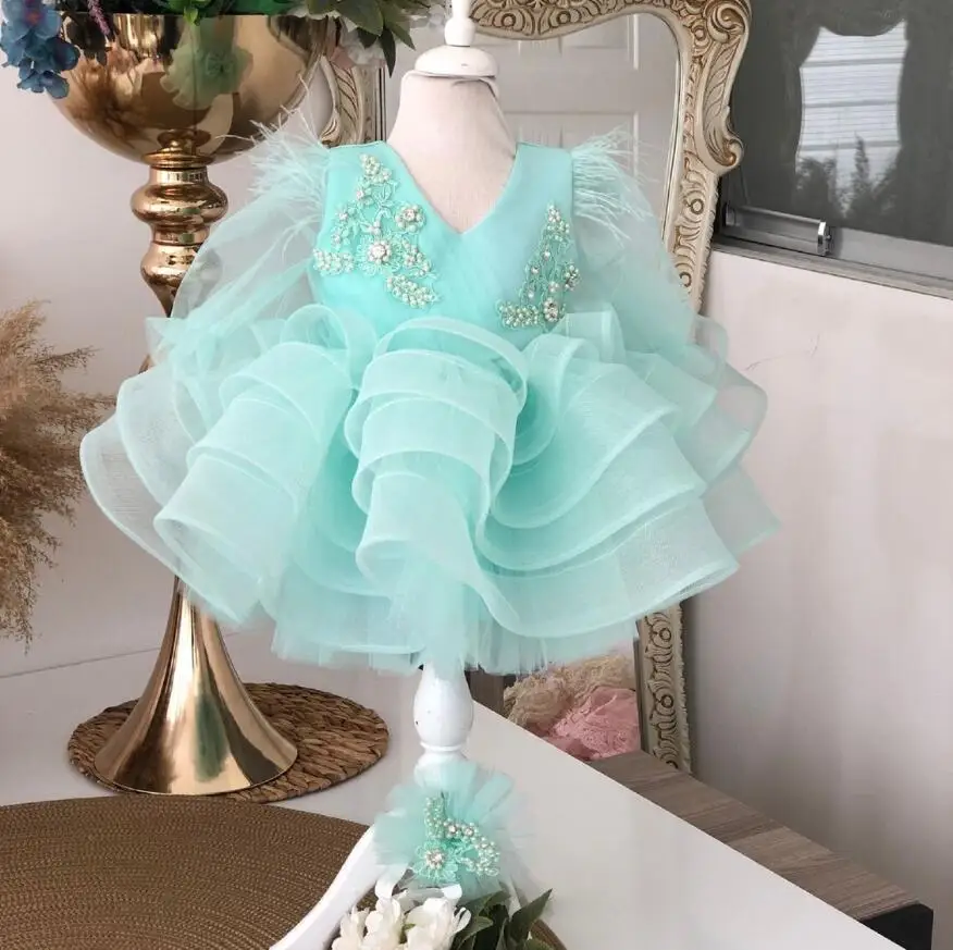 Cute Baby Girl First Birthday Dresses Mint Organza Tutu Long Sleeve Ball Gown Flower Girl Dress
Cute Baby Girl First Birthday Dresses Mint Organza Tutu Long Sleeve Ball Gown Flower Girl Dress
