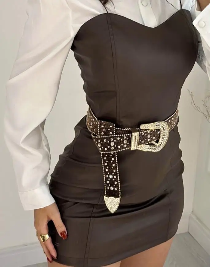 Women's Fashion 2025 2 Pieces Outfit Hot Selling Turn-Down Collar Long Sleeve Blouses Casual Spaghetti Straps Pu Leather Skirt
Women's Fashion 2025 2 Pieces Outfit Hot Selling Turn-Down Collar Long Sleeve Blouses Casual Spaghetti Straps Pu Leather Skirt