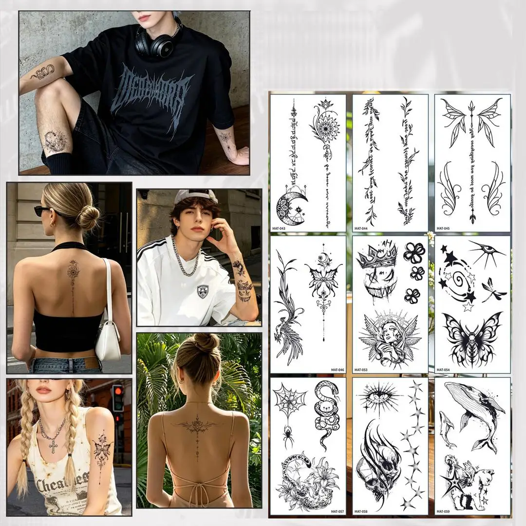 A 6/9pcs Temporary Tattoos for Women - Black Heart, Butterfly, Floral & Celestial Designs | Waterproof Fake Tattoo Stickers
A 6/9pcs Temporary Tattoos for Women - Black Heart, Butterfly, Floral & Celestial Designs | Waterproof Fake Tattoo Stickers
